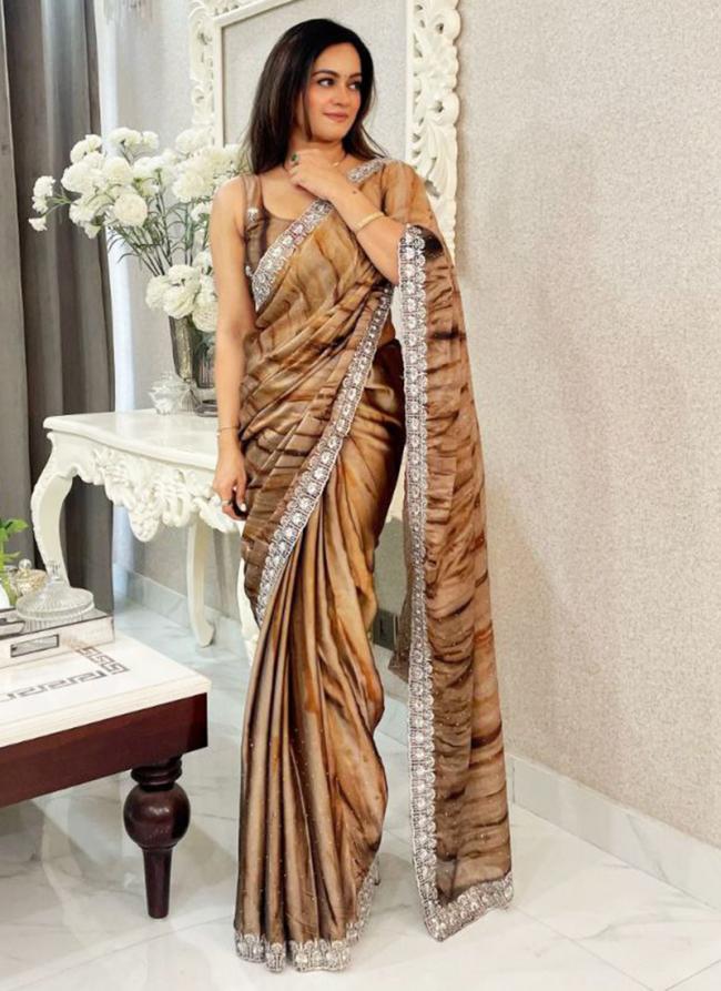 Rangoli Prizam Print Beige Party Wear Sequins Work Saree